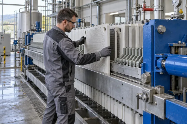 Technik při výměně filtrační desky v deskovém kalolisu